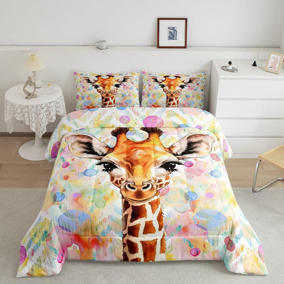Feelyou Cute Giraffe Comforter Set Full Size Kids Colorful Bubble Bedding Set