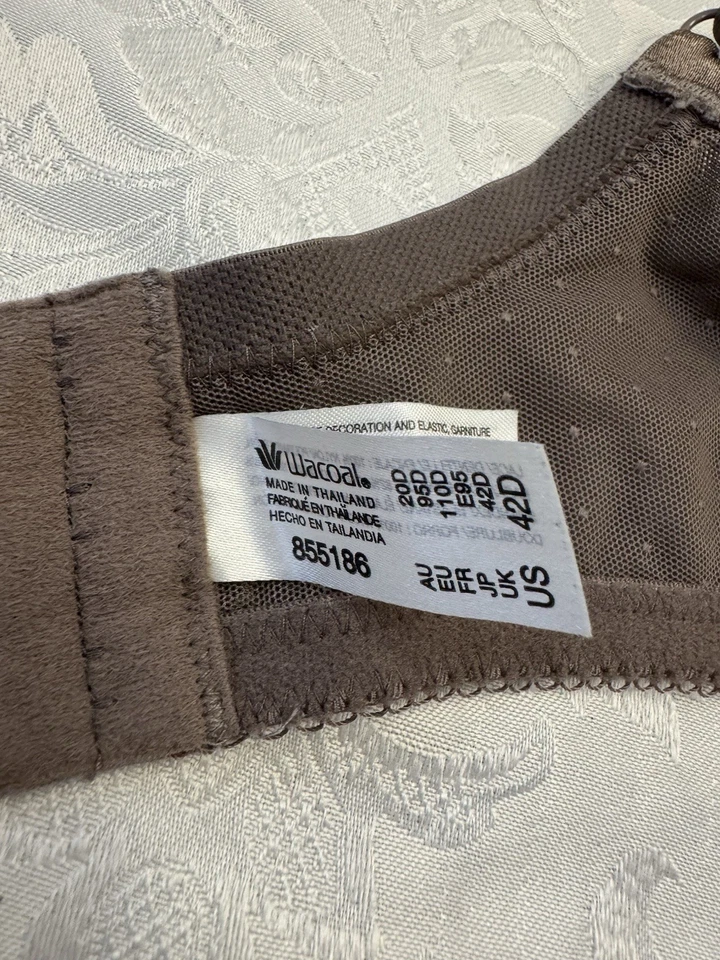 Wacoal Retro Chic Bra 42D Full Figure 855186 Sheer Underwire Taupe Brown Sexy - Image 4 of 4