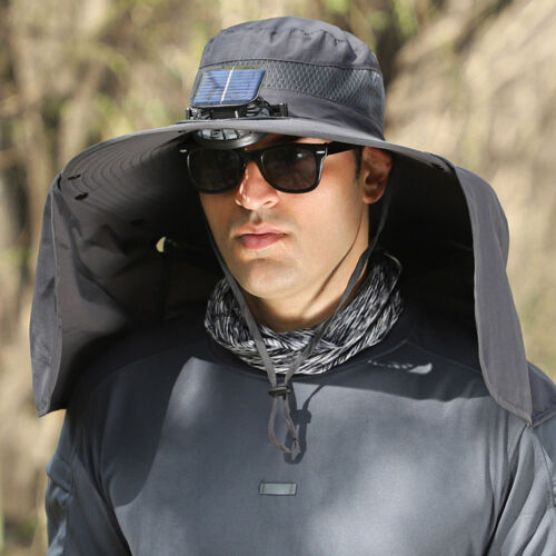 Wide Brim Solar Fan Outdoor Fishing Hat,Sunscreen Sun Hat with Fan - Picture 2 of 20