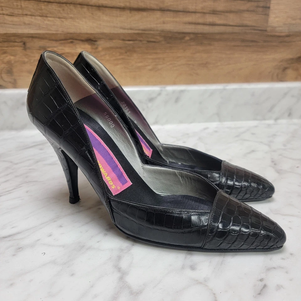 Zapatos de salón para mujer 8 M Susan Bennis Warren Edwards tacón alto negro cocodrilo Foto 2 de 4