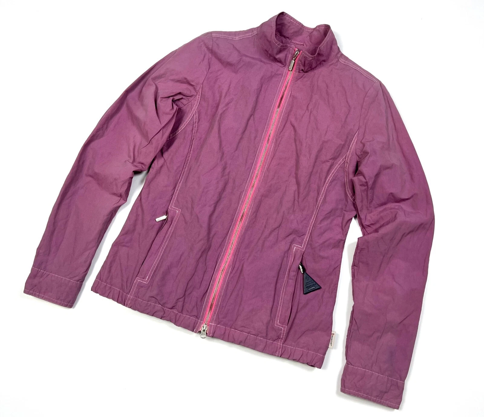 Giacca a vento originale donna MONCLER viola grande logo nylon casual taglia M L