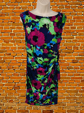 WOMENS COAST UK 12 MULTI ABSTRACT SLEEVELESS RUCHED OCCASION SUMMER WORK DRESS