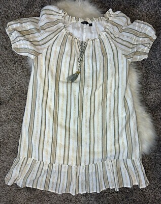 blue and white puff sleeve dress Girls White/Blue Smocked Puff Sleeve Dress