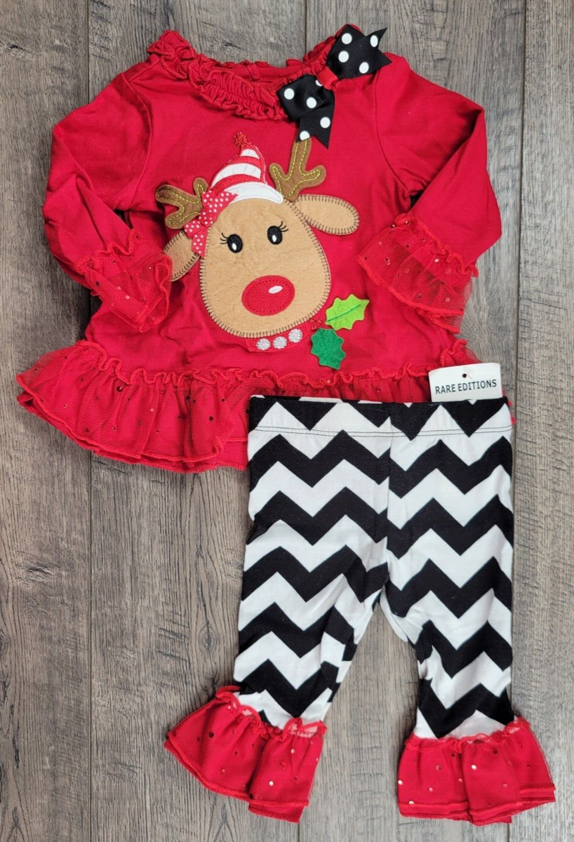 Baby Girl Clothes New Rare Editions Month 2Pc Christmas Reindeer Outfit