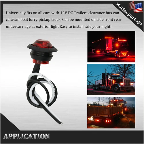 100X Red Side Marker Lights Truck Trailer Round Bullet 12V LED Clearance Light - Picture 7 of 8