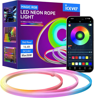 16.4FT 5M Addressable Neon Rope Light, WS2811 RGB LED Chasing Digital ...