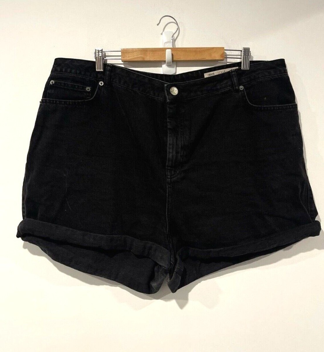Asos Denim Shorts Womens Plus Size 22 Black Pockets Zip Button
