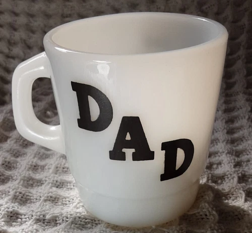 Vintage Dad White Milk Glass Coffee Tea Mug  Termocrisa Greatest Dad Fireking
