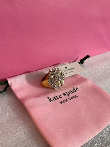 NWT Kate spade New York pick a pearl cocktail ring crystal gold plated size 6 - Picture 9 of 12