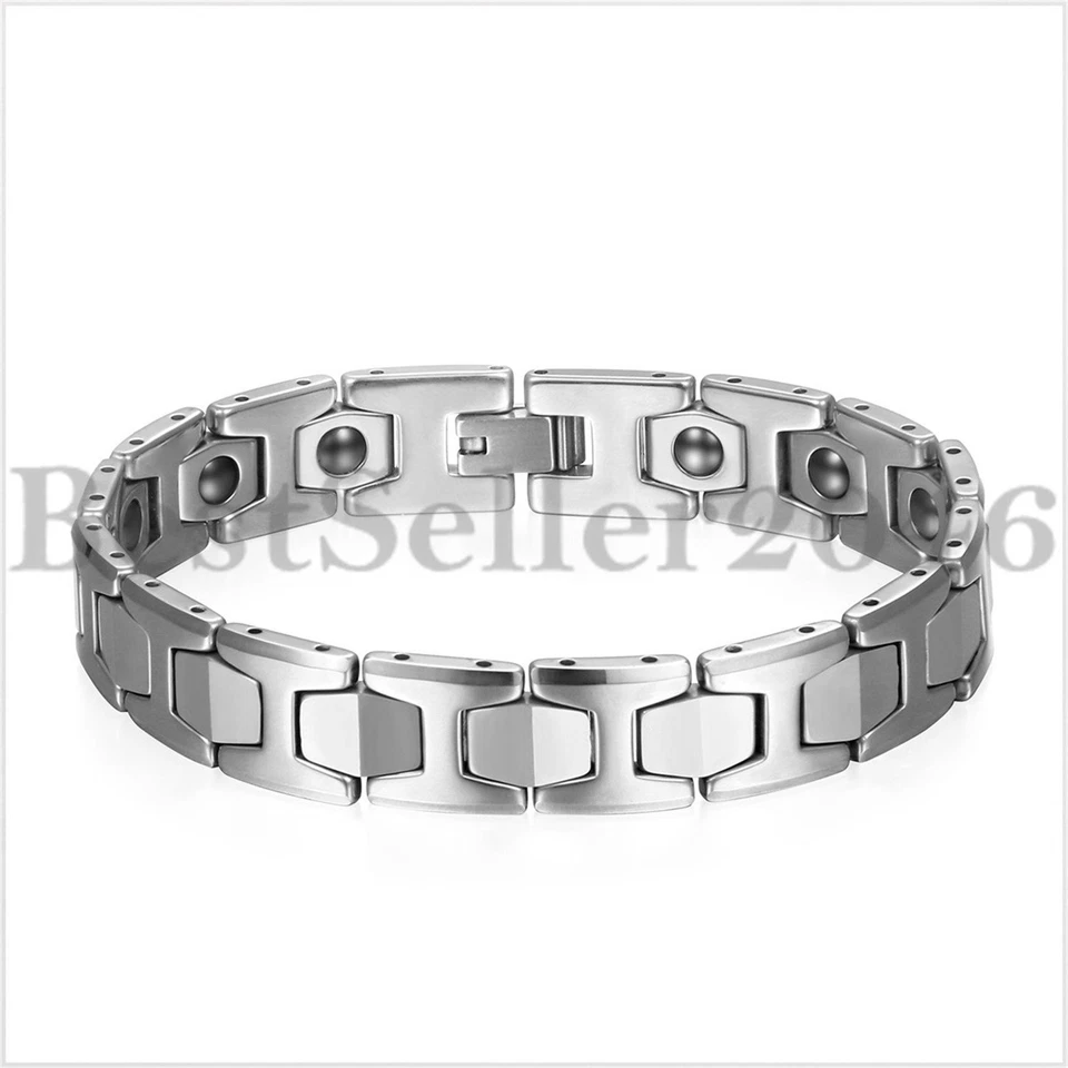 Brazalete de golf eslabones hexagonales facetados brazalete de terapia de salud magnético de tungsteno para hombres Foto 2 de 4