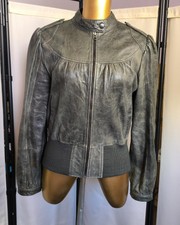 Hooch Grey Bomber Jacket Size Large Distressed Style Zipper Short Coat Pleats