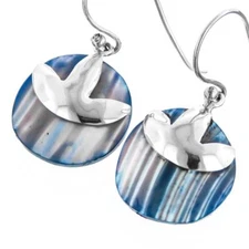 925 Sterling Silver Blue Mother Of Pearl Turbo Shell Sterling Earrings, 5/8"