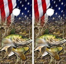 Walleye Fishing American Flag Cornhole Board Wraps FREE LAMINATION 3400