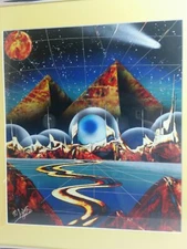 Surrealist Fantasist pyramids and Moon Signed Print?