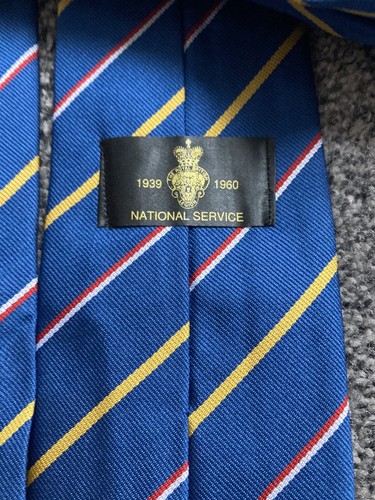 Cravatta da uomo 1939-1960 vintage blu multi righe servizio nazione - Foto 3 di 3