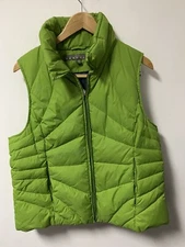 Women’s XS Kenneth Cole Reaction Down Puffer Vest Jacket Green Full Zip