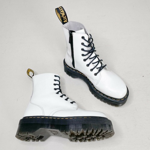 Dr. Martens Jadon White Leather Platform Lace Up Combat Boots Women's Size  8 | eBay
