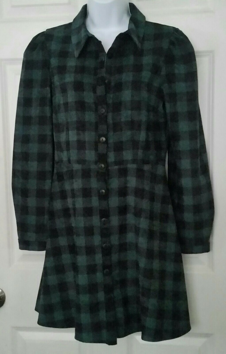 corduroy shirt dress zara Zara CORDUROY Shirt Dress Green Black Holiday Plaid Size M New