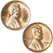 1959 P D Lincoln Memorial Cent Brilliant BU 2 Coin Year Set