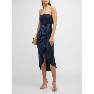 NWT CINQ A SEPT giorgiana navy silk ruffle midi strapless dress / size 2