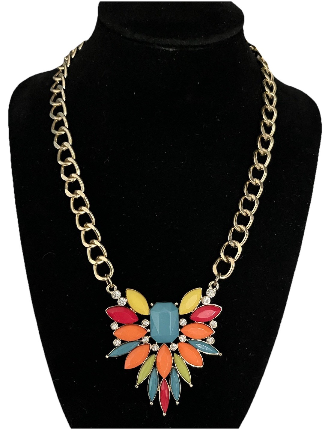 Multicolor Bib Statement Necklace with Rhinestone… - image 1
