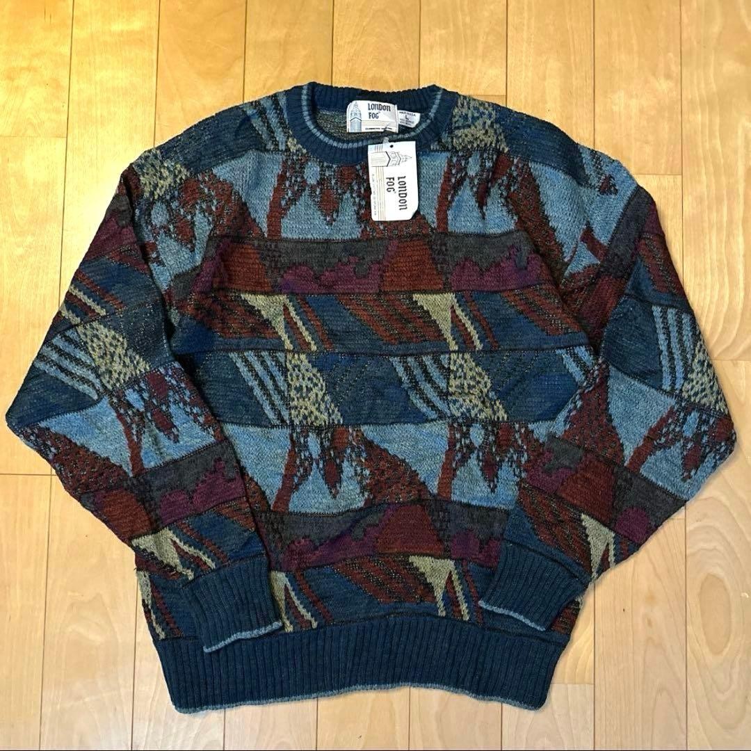 London Fog 90s All-Over Pattern Knit Sweater USA Made Size L