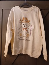 Zoe  Liv Crew neck Sweatshirt Cream Woman  s Xlarge  Country Music  Teddy Bear NEW
