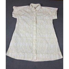 LOFT Shirt Dress Womens Size M Beige Ikat Print Cotton Short Sleeve Pockets