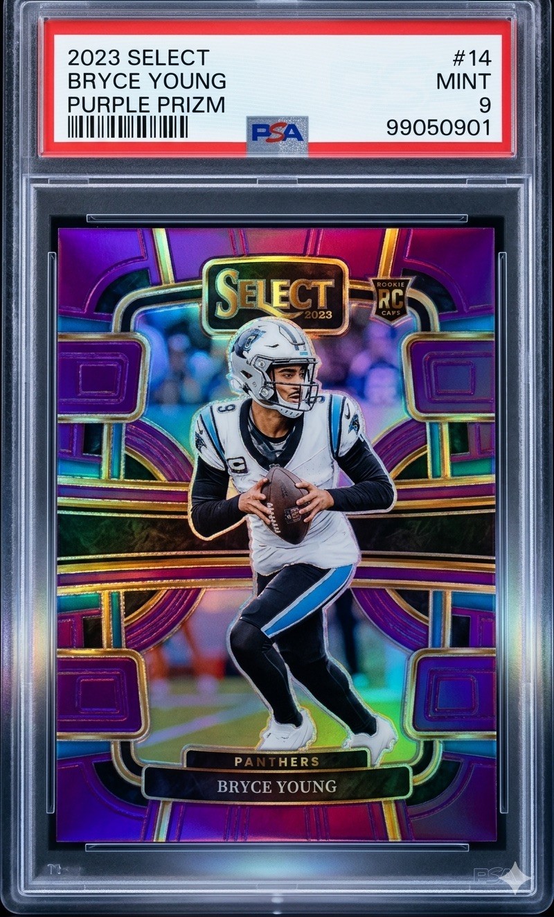 2023 Panini Select Concourse #14 Bryce Young RC Purple Prizm /75 PSA 9 MINT
