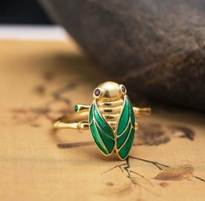 S925 Silver Gold Cicada Ring Women's Fashion Knowledge Ring Live Jewelry