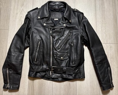Vintage 80s Branded Garments USA Leather Motorcycle Jacket Scovill Zipper 38 S