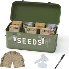Metal Seed Storage Organizer, 4 Compartments Saving Box with 30 Envelopes Labe