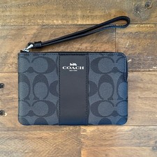 Coach Women's Corner Zip Wristlet In Signature Canvas (Graphite - Black)