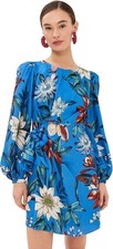 NWT Large Farm Rio  blue surreal flowers wrap lenzing™ ecovero™ mini dress $270