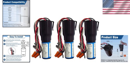 Efficient 3-Pack Hard Start Capacitor Kit for 115VAC Refrigerator Compressors - Picture 2 of 10