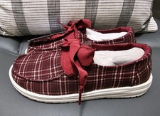 Hey Dude Wendy Holiday Bow, Red Plaid/Burgundy, Size 7, Brand New-no Box