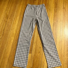 Brandy Melville Pants Women One Size Brown Straight Plaid 25x29.5 High Rise