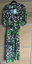 & Other Stories Eur 38 Uk 10 Black Green Floral Wrap Midi Dress Bnwt BF4