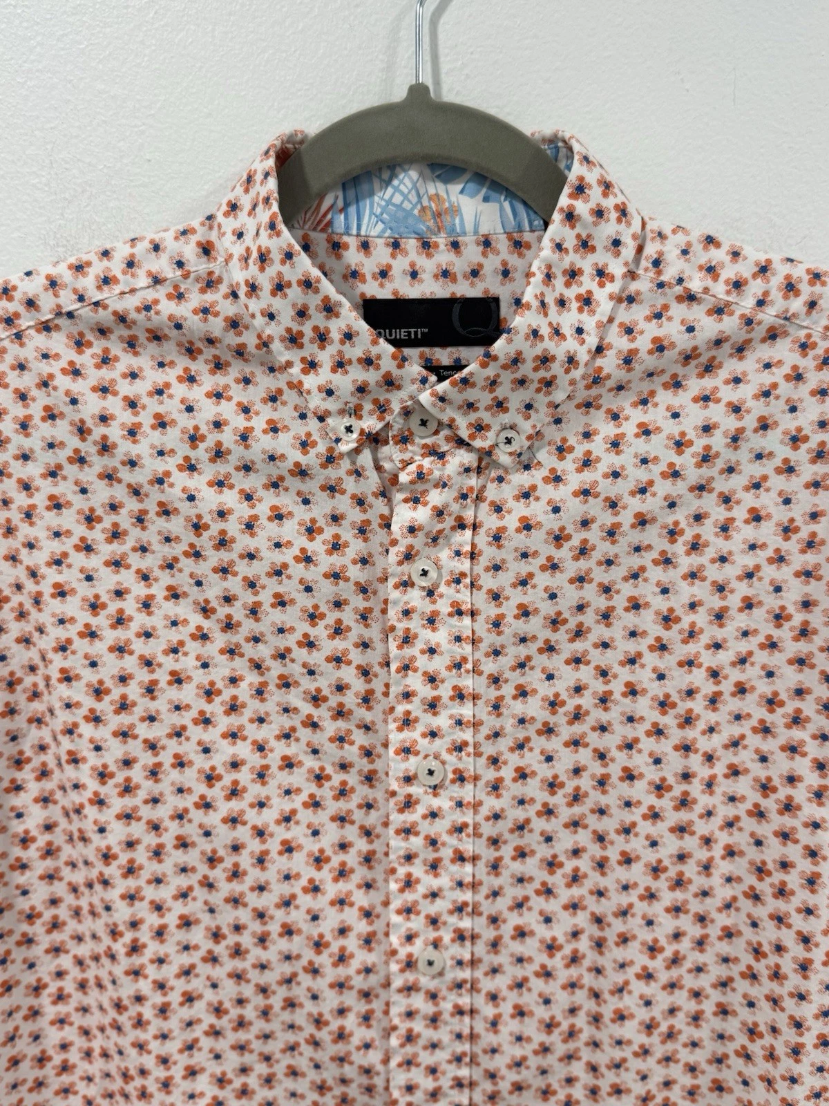 Quieti Short Sleeve Shirt Men's Sz Large Pink Floral Print 100% Fine Cotton