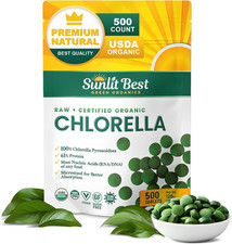 Sunlit Best USDA Organic Premium Chlorella Tablets 500 Tabs  100 Pure Chlorell