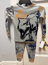 NWT Boys Size 4 Jurassic Park 2 Piece Footless Long Sleeve Pajamas