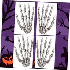 Spooky Halloween Temporary Tattoos - 4-Sheet Skeleton Hand Fake Tattoo