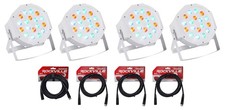  4 Rockville RockPAR50 WHT LED RGB Par Can DJ/Club DMX Wash Lights Cables