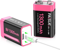 Wiederaufladbare 9V Batterien, 1300Mah 9V Blockbatterie Akku Lithium-Ionen Batte