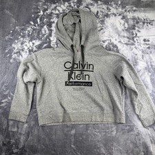 Calvin Klein Performance Women Hoodie Gray Cropped Pullover Long Sleeve Sz XL