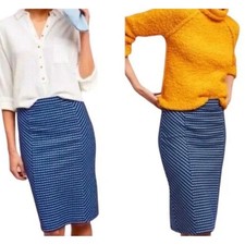 Maeve Anthropologie Blue Black Textured Geometric Midi Pencil Skirt XS