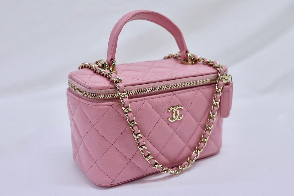 CHANEL Pink Lambskin Vanity Case Top Handle GHW Crossbody | eBay