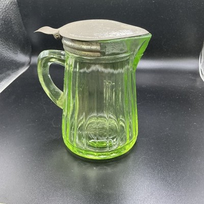 Uranium Green Antique Syrup Dispenser Pitcher Depression Vaseline