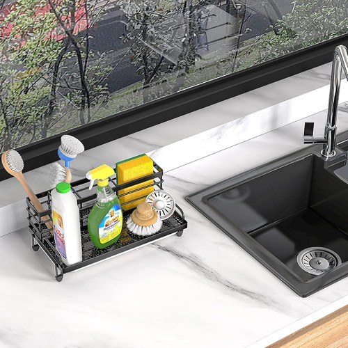 Organizador de carrito de fregadero de cocina Cisily, jabón antideslizante a prueba de óxido negro, negro - Imagen 8 de 8