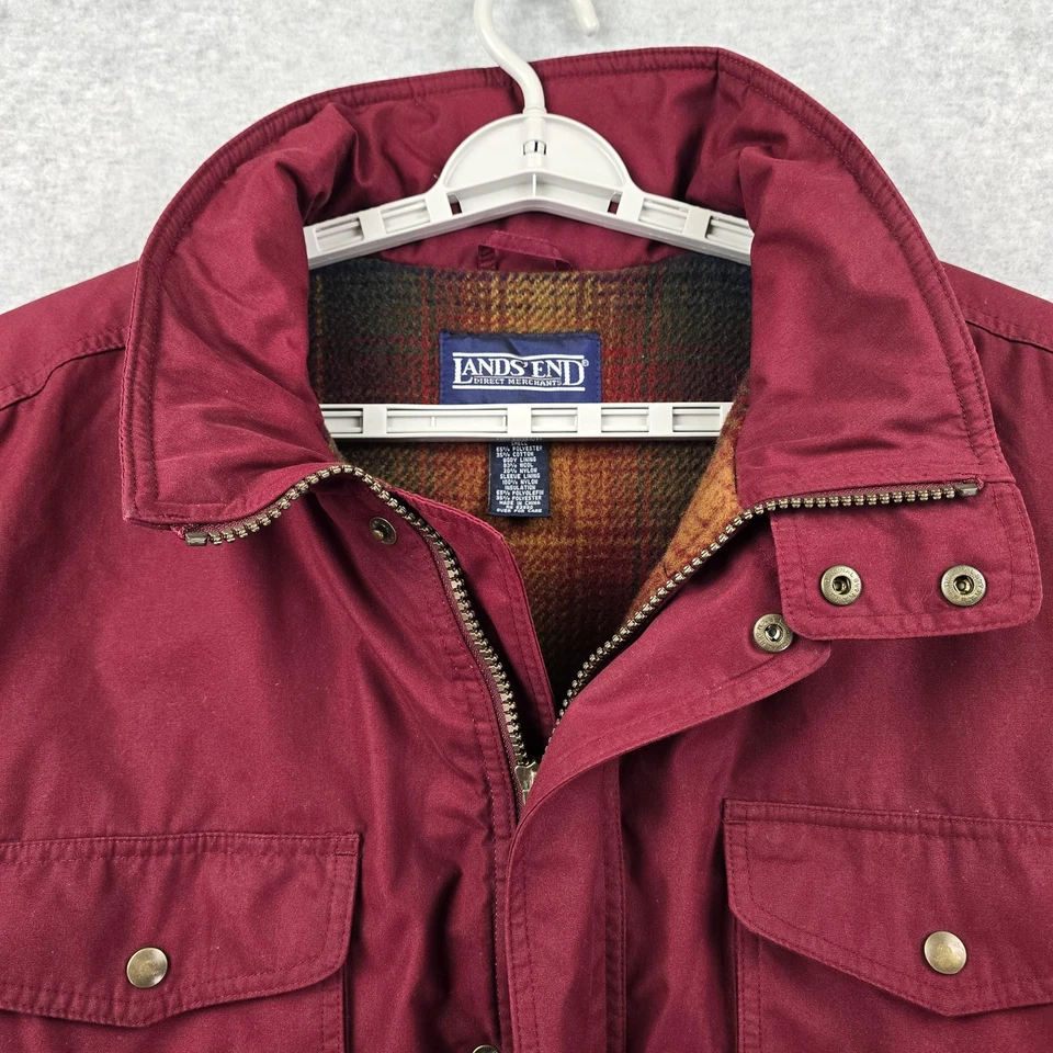 Lands End Jacket Mens XLT Burgundy Wool Lined Insulated Chore Field Utility Coat - Image 2 of 4